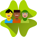 Drei lachende Menschen, asiatischen, afrikanischen und arabischen Aussehens